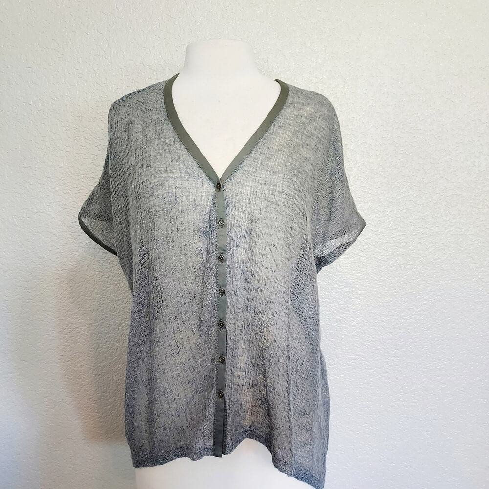 NEW Sugar Lips Grey Mesh Button Blouse Size M